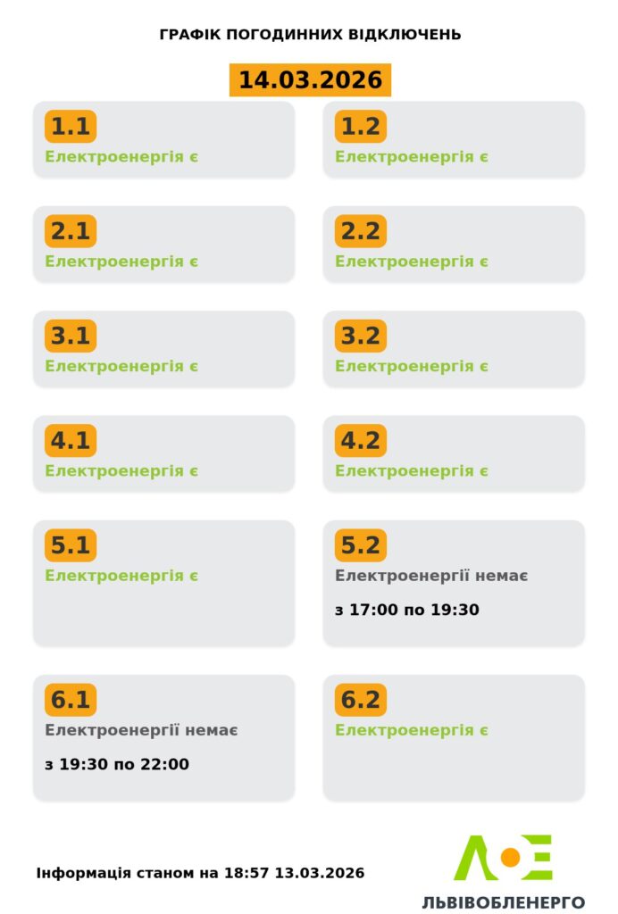 Як вимикатимуть світло на Львівщині 14 березня - 1