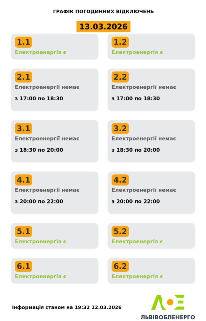 Як вимикатимуть світло на Львівщині 13 березня - 1