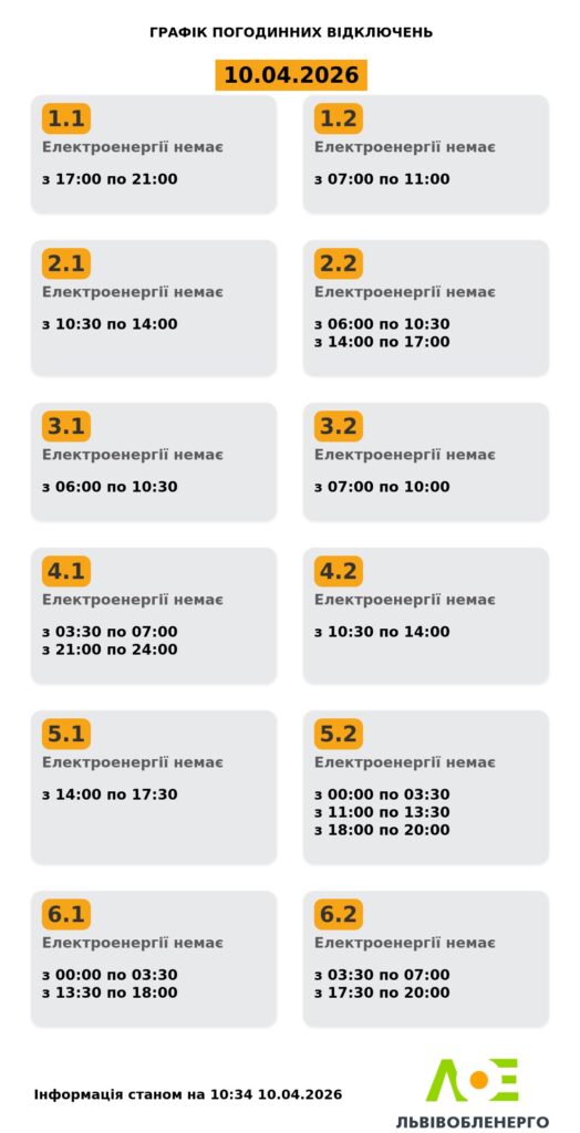 Як вимикатимуть світло на Львівщині 10 квітня (оновлено) - 1