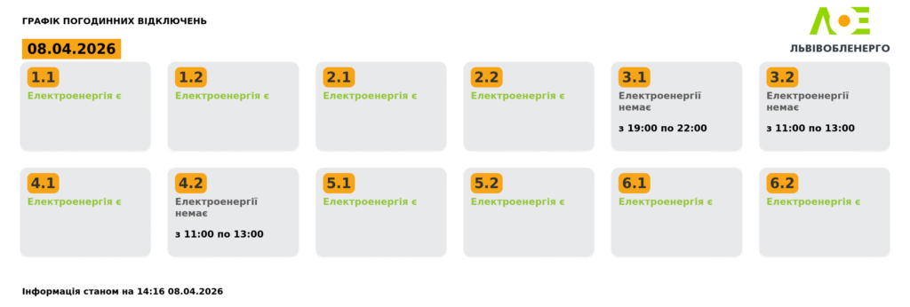Як вимикатимуть світло на Львівщині 9 квітня - 2
