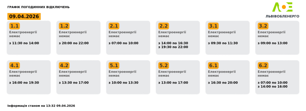 Як вимикатимуть світло на Львівщині 9 квітня (оновлено) - 1