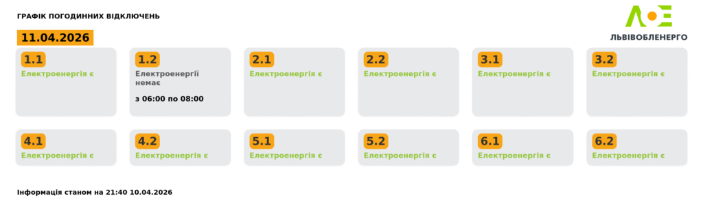 Як вимикатимуть світло на Львівщині 11 квітня (оновлено) - 1