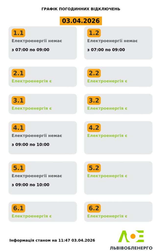 Як вимикатимуть світло на Львівщині 3 квітня (оновлено) - 1