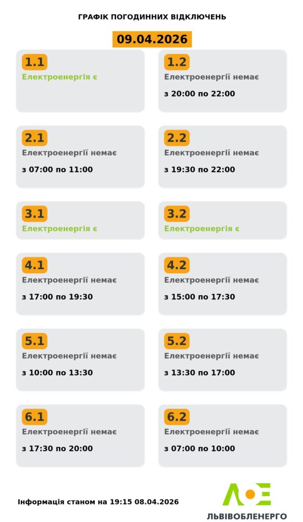 Як вимикатимуть світло на Львівщині 9 квітня - 1