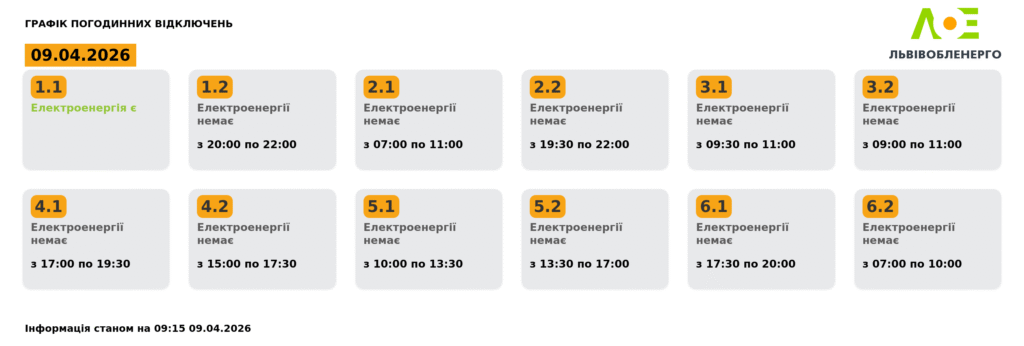 Як вимикатимуть світло на Львівщині 9 квітня (оновлено) - 1