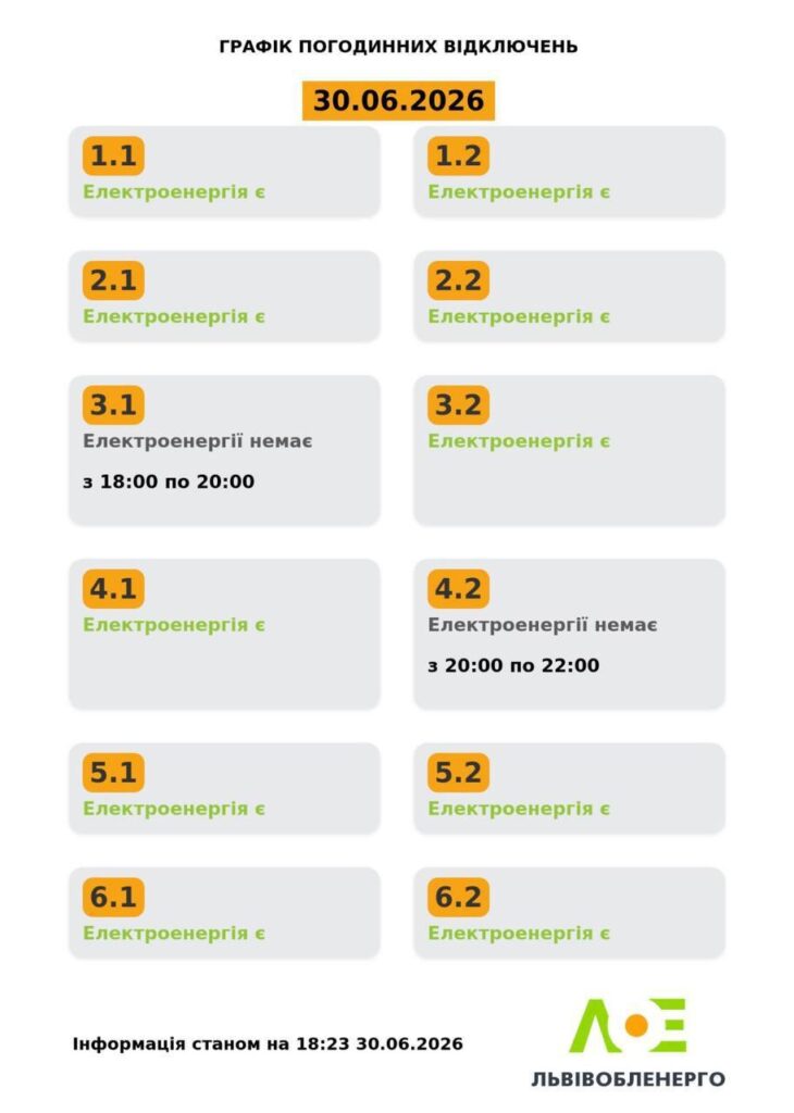 Як вимикатимуть світло на Львівщині 30 червня та 1 липня (оновлено) - 2